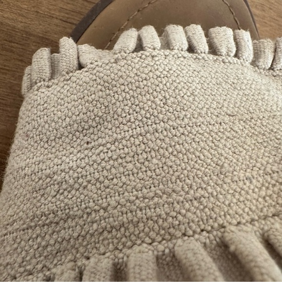 Joie Eidel Ruffle Sandal Womens Size 9.5 Beige Tan Canvas Material Slide Slip On - Picture 9 of 16